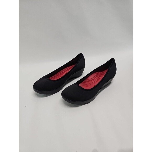 Crocs Busy Day Ballet Wedge Black W8 | Dual Comfort | Red Insole | Used - Picture 1 of 10